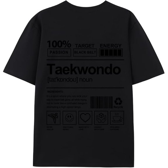 JPLILY Taekwondo T-Shirt Short Sleeve, 100% Soft Cotton for Odor-Free & Warm, DTG Printing for HD, Fade-Resistant Image &Text, Personalized Gift for Men & Women