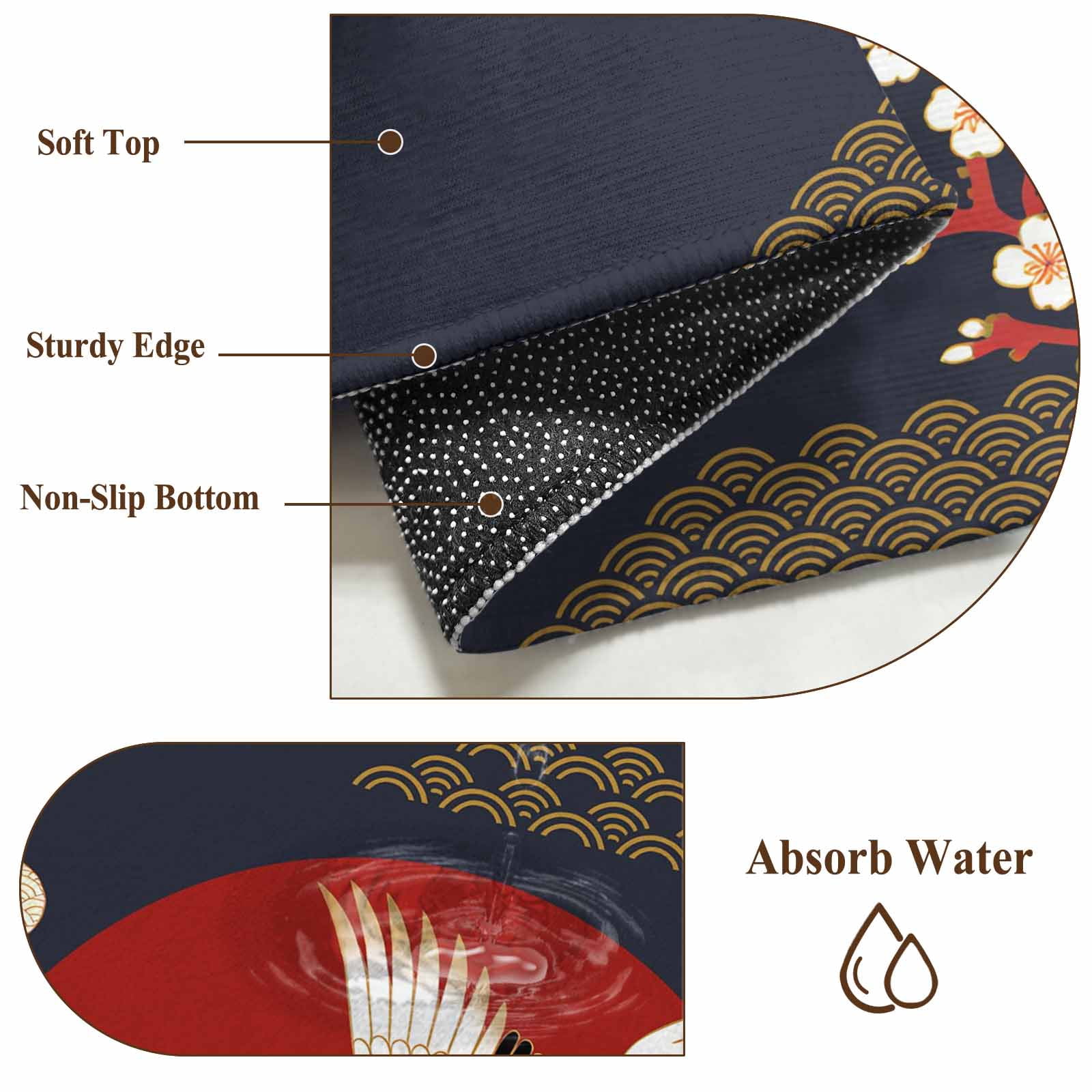 Japanese Style Area Rugs Collection 2'x6', Modern Cranes Cherry Flower Wave Red Blue Non Slip Indoor Rectangle Throw Runner Rug Floor Mat Carpet for Living Room Dining Table Bedroom Nursery