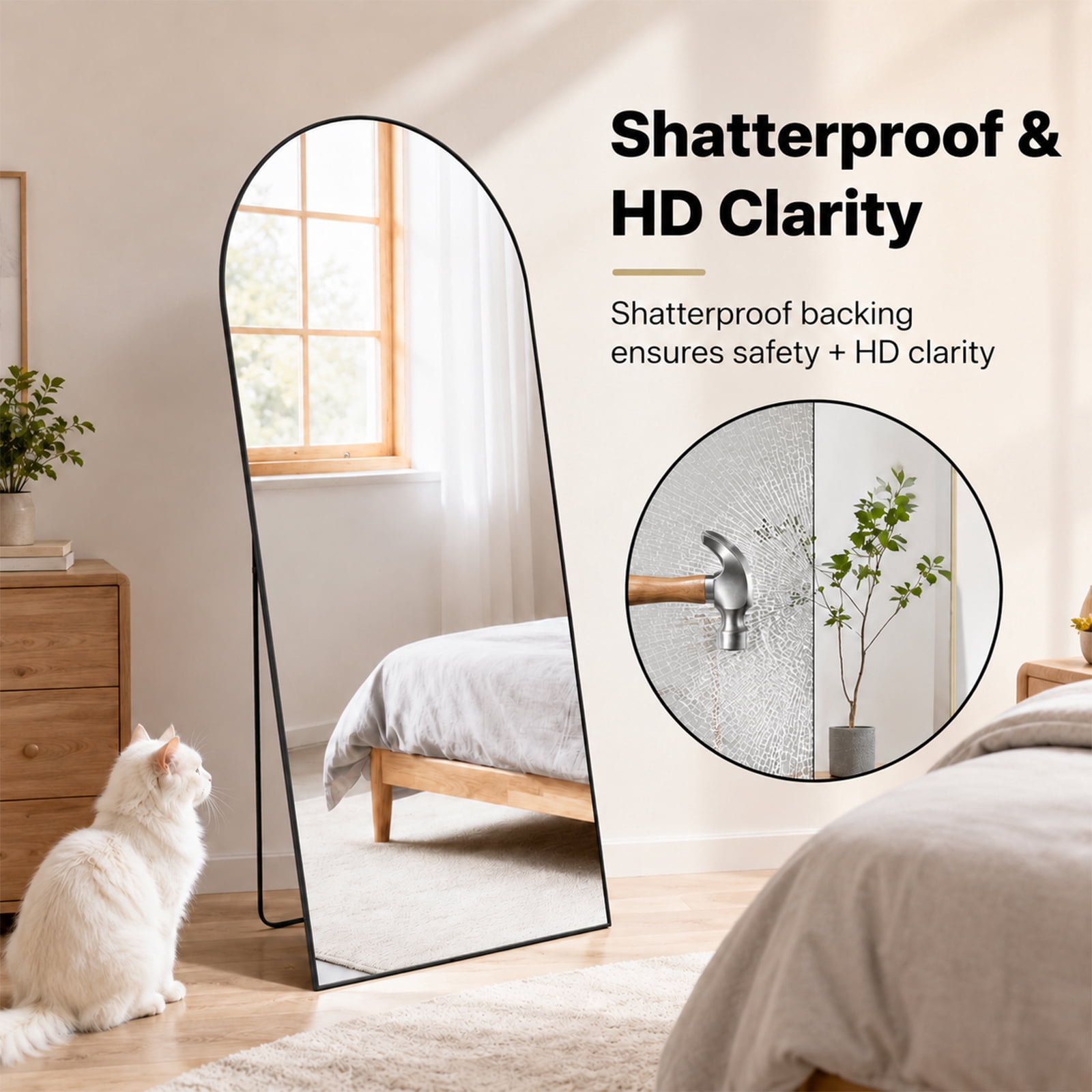 Alvantor Arched Full Length Mirror 21x56"-26x68" Wall Mounted/Floor Mirror Aluminum Alloy Frame Full Body Mirrors for Bathroom Living Room Bedroom and Entryway