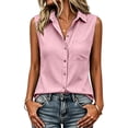 thumbnail image 6 of VBVC Women's Cotton Linen Button Down Shirt , Collared V Neck Sleeveless Blouse For Women , Ladies' Summer Casual Work Tank Tops with Pockets,Pink,S-2XL, 6 of 9