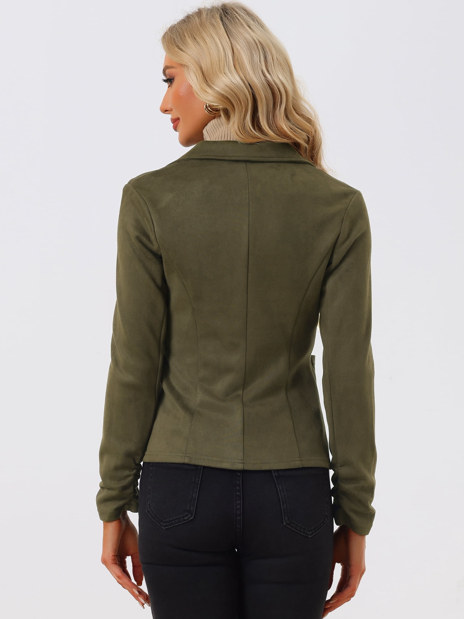 DARING DIVA Women's Long Sleeve Open Front Faux Suede Blazer M Olive Green