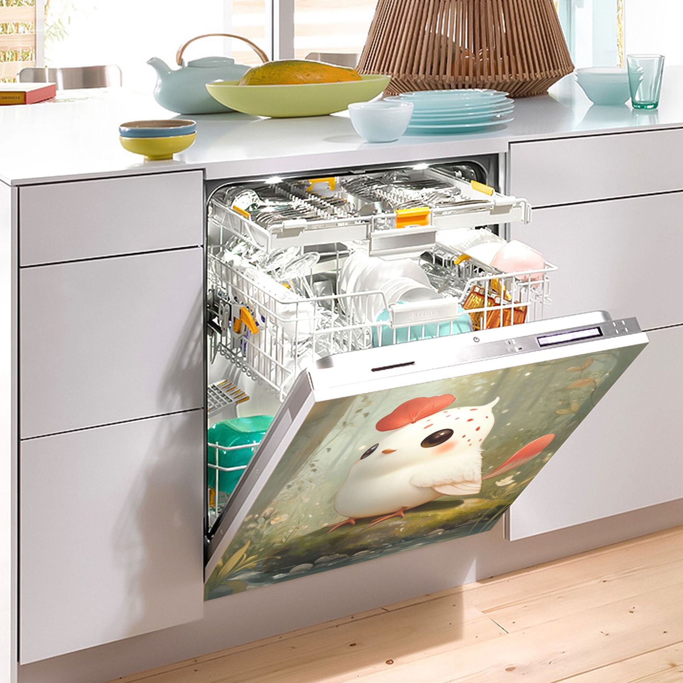 Dishwasher Magnetic Sticker 23x26 Inch Refrigerator Magnetic Sticker Washing Machine Magnetic Sticker Kitchen Panel Magnetic Sticker Home Decor Super Cute White Bird