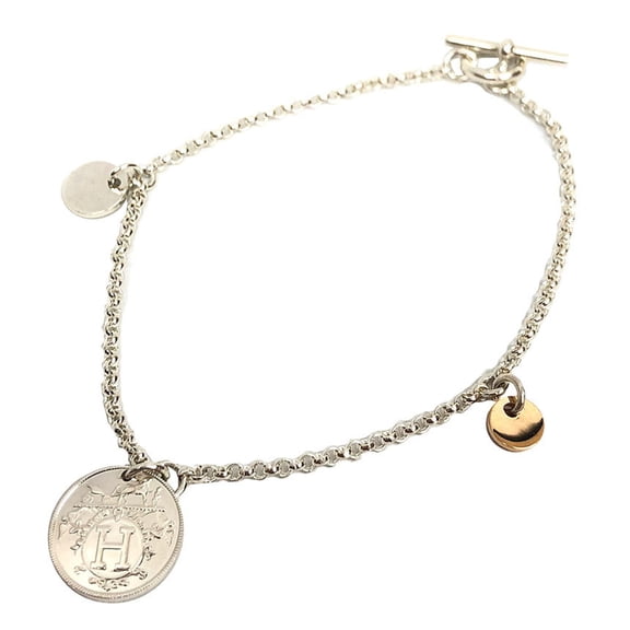 Pre-Owned Hermes Ex-Libris PM Bracelet, LG (Large Gold), Silver/Pink Gold, Toggle Clasp, AG925...