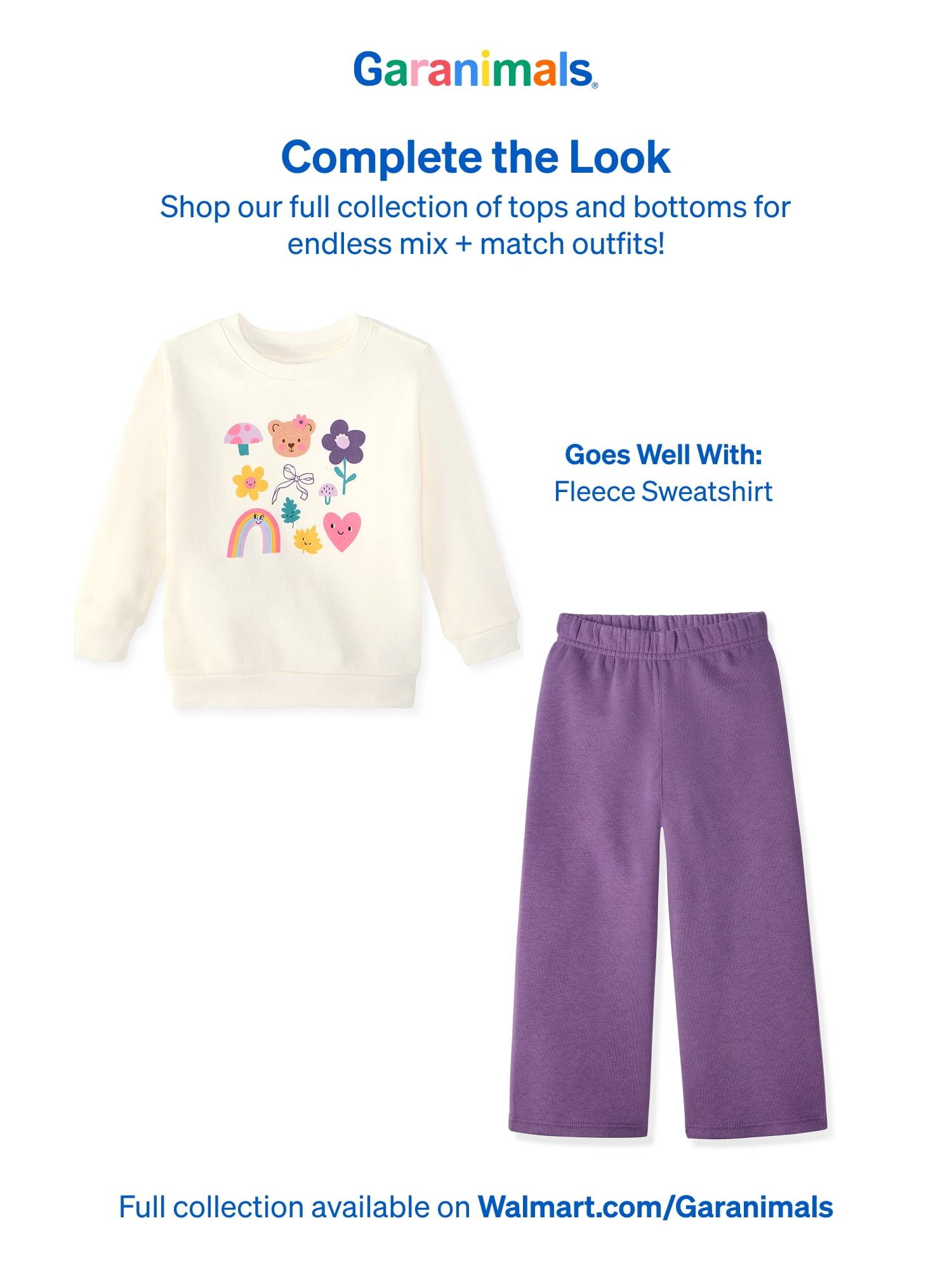Garanimals Baby & Toddler Girls Fleece Sweatpants, Wide Leg, Sizes 0-6T