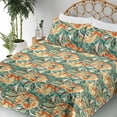 thumbnail image 3 of Ambesonne Floral Fitted & Flat Sheet with Shams 4 Pcs Set, Nature Passiflora Artwork, Queen, Teal Pale Yellow Orange, 3 of 5