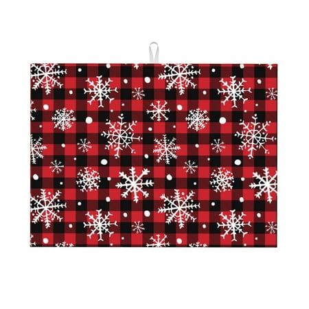 

Xecao Buffalo Plaid Snowflakes Patten Drying Mat Dish Drying Mats for Kitchen Counter Super Absorbent Dish Drying Pads 18×24 Inch