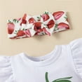 thumbnail image 3 of IBTOM CASTLE Newborn Baby Girls Casual Clothes Ruffles Sleeve Romper + Fruit Floral Bottoms Shorts + Headband 3PCS Summer Birthday Outfits 0-3 Months Strawberry, 3 of 8