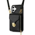 thumbnail image 2 of for iPhone 16 Case Wallet with Shoulder Strap for Women - Crossbody Lanyard,Zipper Pocket,Credit Card Holder,Shockproof - Metal Buckle Closure Premium PU Leather Case, Black, 2 of 11