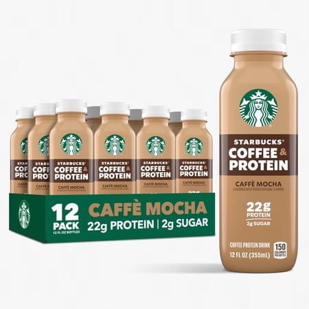 Starbucks Coffee & Protein, Classic Mocha, 12 fl oz Bottles, (12 Pack) High Protein Iced Coffee
