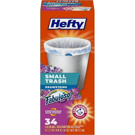 Hefty Small Trash Bags, Fabuloso Scent, 4 Gallon, 34 Count ( Pack of 3 )