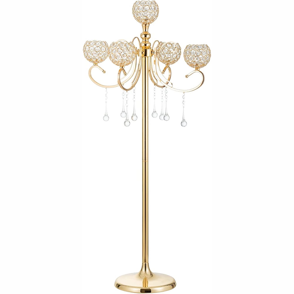 Gold floor candlestick for centerpieces, 45.3 inch tall 5 branch ...