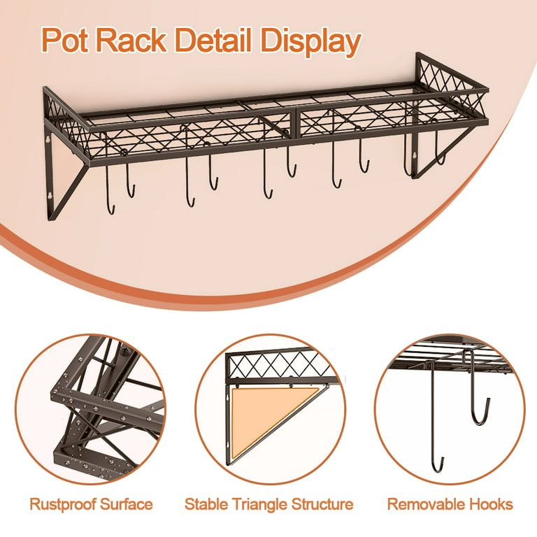 Hanging Pot Rack Black 2 Sets with 14 Detachable S Hooks