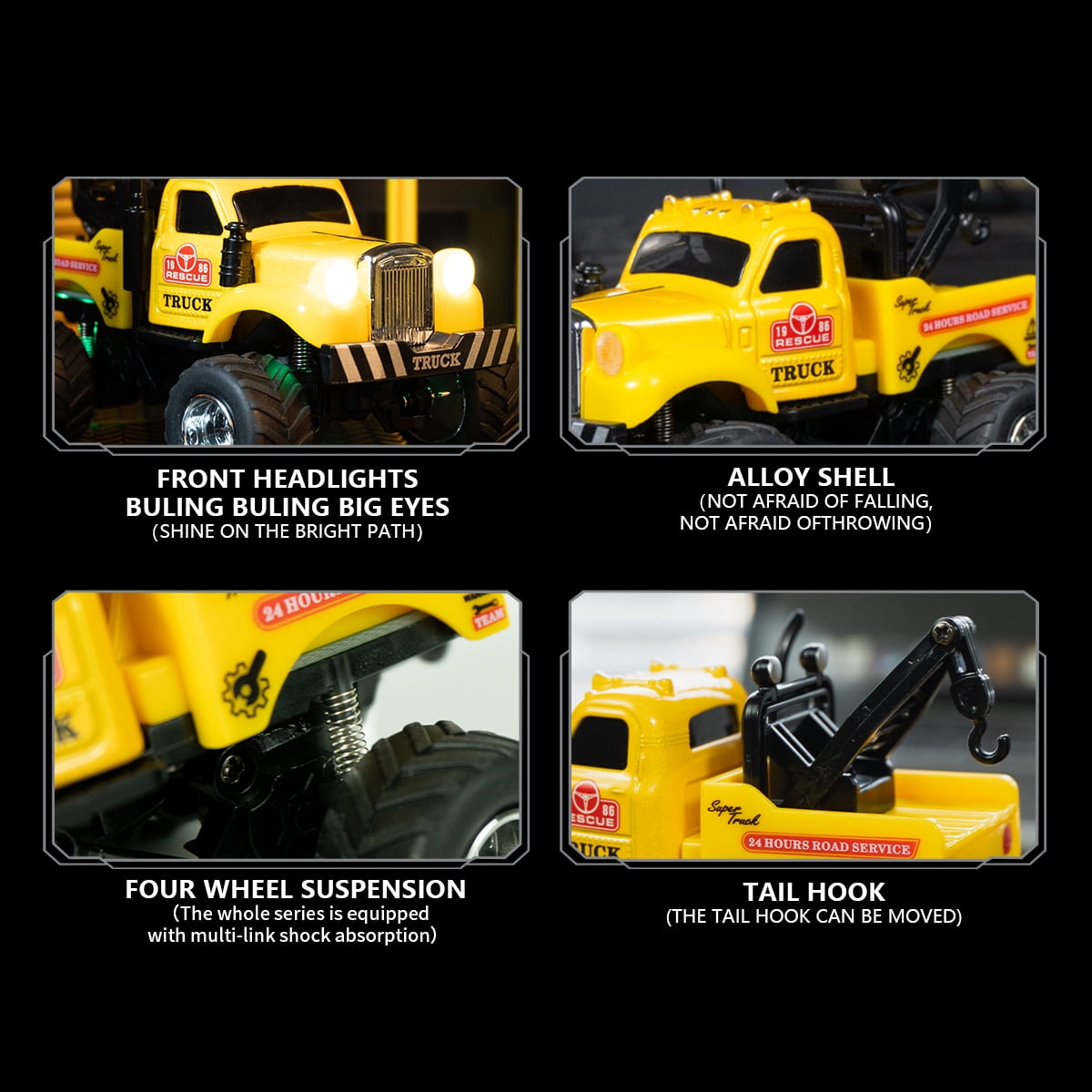 2.4G bigfoot with trailer remote control maintenance car, reinforced alloy body to prevent falls