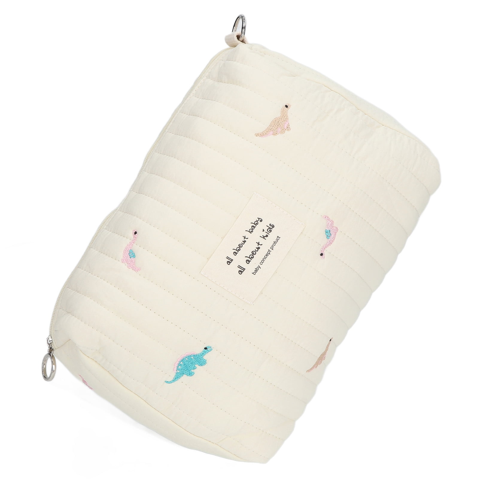 Riousery Soft Cotton Diaper Bag Organizing Pouch with Dinosaur Embroidery Large Capacity Stroller Organizer Adjustable Strap, Beige (10.2 inches / 26 cm)