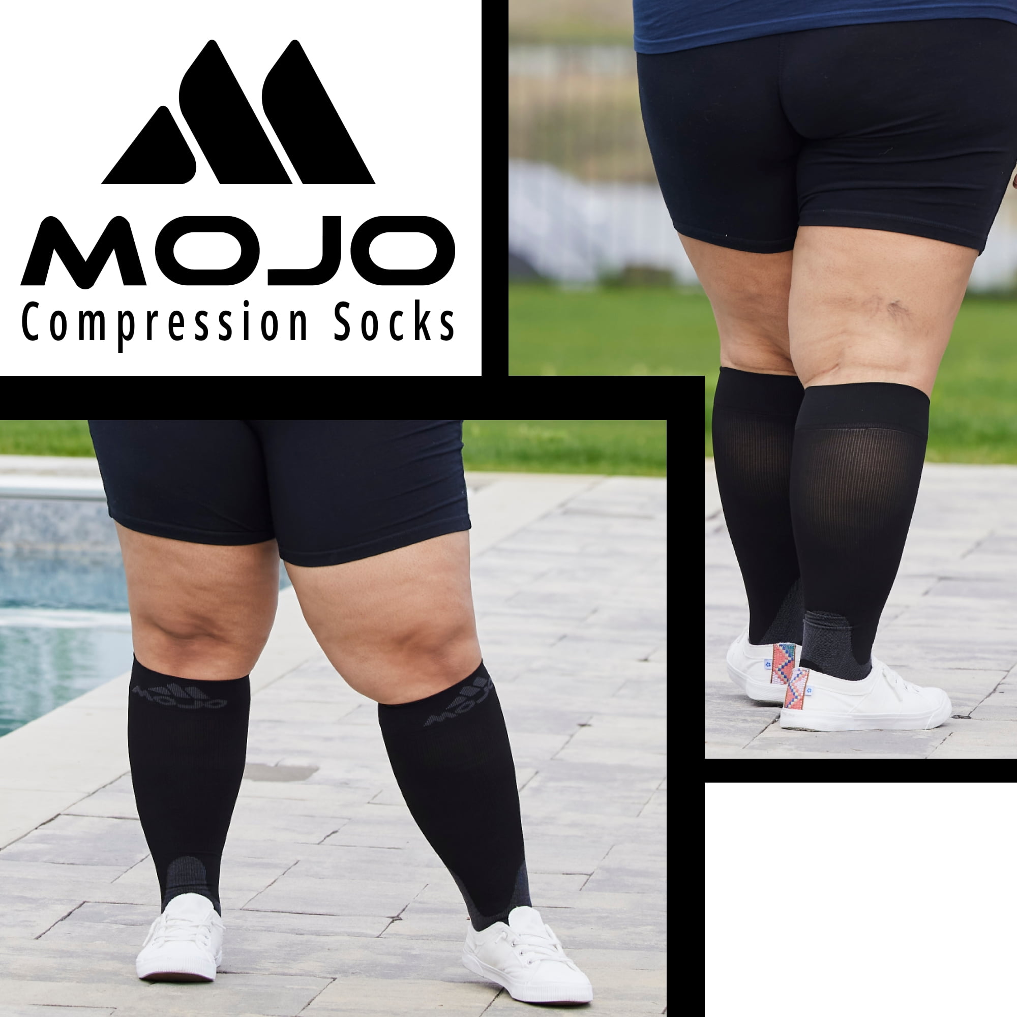 Wide Calf Women Knee High Compression Socks 20-30mmHg by Mojo - Black, 7X-Large