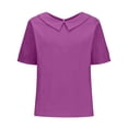 thumbnail image 1 of Chemise Rétro Mode Femme Couleur Unie Ample Décontractée Col Rabattu Manches Courtes T-Shirt Hauts, 1 of 5