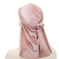 thumbnail image 3 of Premium Velvet for Men and Women, Extra Long Tail Wave Cap, Hip Hop Oversized Bandana Headwrap, Luxury Velvet Hair Bonnet Pink, 3 of 3