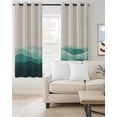 thumbnail image 2 of Teal Beige Ombre Blackout Curtains 45 Inches Long for Bedroom, Minimalist Ocean Waves Linen Thermal Insulated Room Darkening Black Out Window Curtain Panels Grommet Drapes for Living Room, 2 of 8