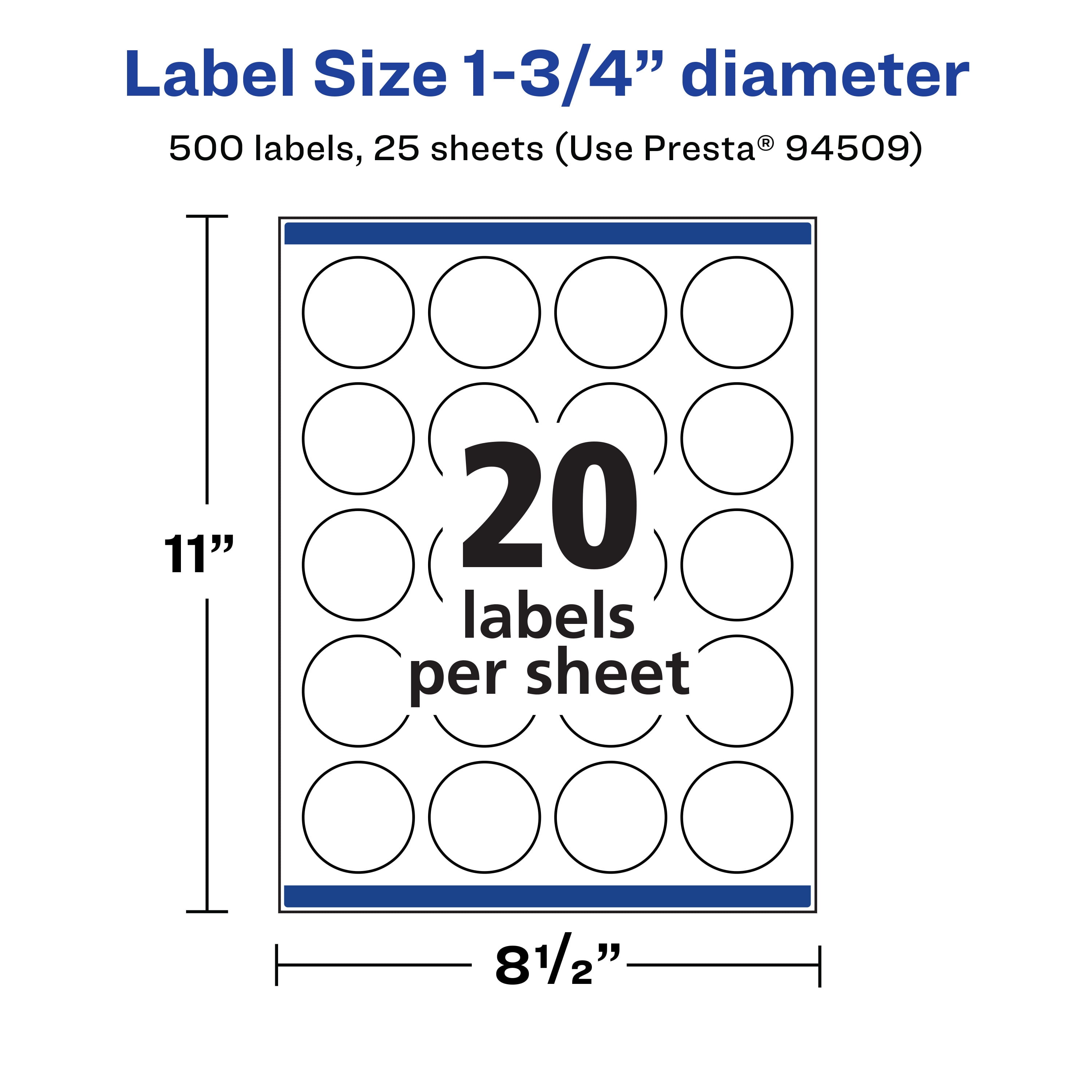 Avery Removable Round Labels, 1.75" Diameter, 500ct