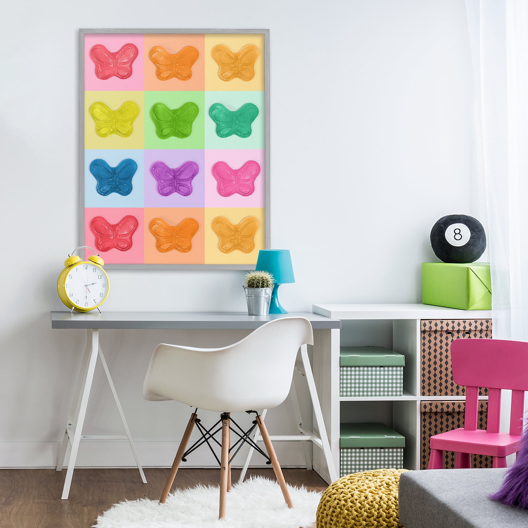 Stupell Industries Colorful Butterflies Candy Gray Framed Giclee Art, design by LISH Creative