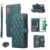 Crossbody Strap & Lanyard for Samsung Galaxy S21 Case Wallet, with 10-Card Holder & 1 Bills Slot Soft PU Leather Magnetic Flip Folio Heavy Duty Protection Case for Galaxy S21, Darkgreen