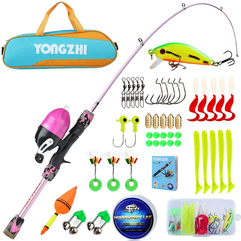 YONGZHI Kids Portable Telescopic Fishing Rod and Spincast Fishing Reel  Combo with Tackle Bag