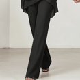 thumbnail image 4 of Morttic Women's Casual Solid Color 2 Piece Set – Batwing Sleeve Double-Layer Hem Top & Wide Leg Pants Office & Vacation Wear Black，XL, 4 of 6