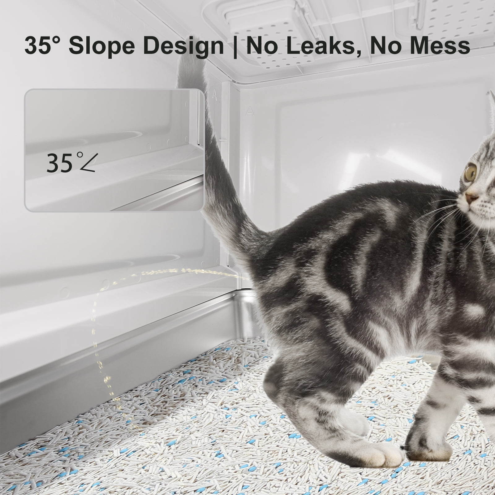 Marchul Enclosed Stainless Steel Cat Litter Box with Lid & Drawer, Anti-Leakage Baffle, Includes Scoop & Mat for Indoor Cats