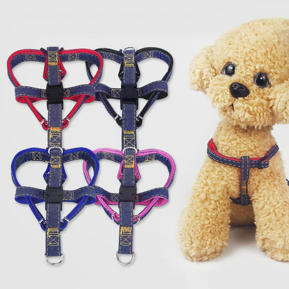Sarkoyar 3Pcs Elastic Pet Dog Puppy Denim Leash Chest Strap Collar Outdoor Walking Rope