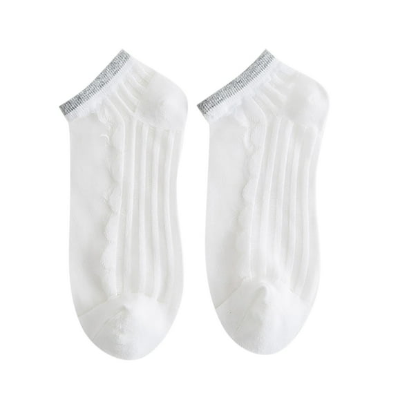 HNMKIU Pearl Summer Socks for Women Transparent Lace Elastic Thin Silk Feel Short Stockings White,One Size