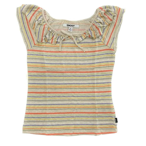 DKNY GIRLS TOP - STRIPED SAND SZ SMALL 8 - SHIRT SLEEVELESS PRINTED KIDS