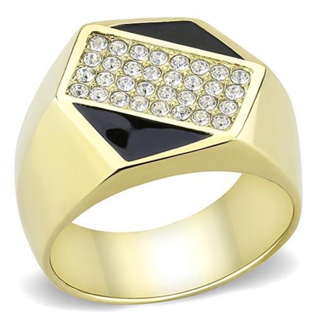 Alamode TK3224-9 Men IP Gold Stainless Steel Ring with Top Grade Crystal in Clear - Size 9