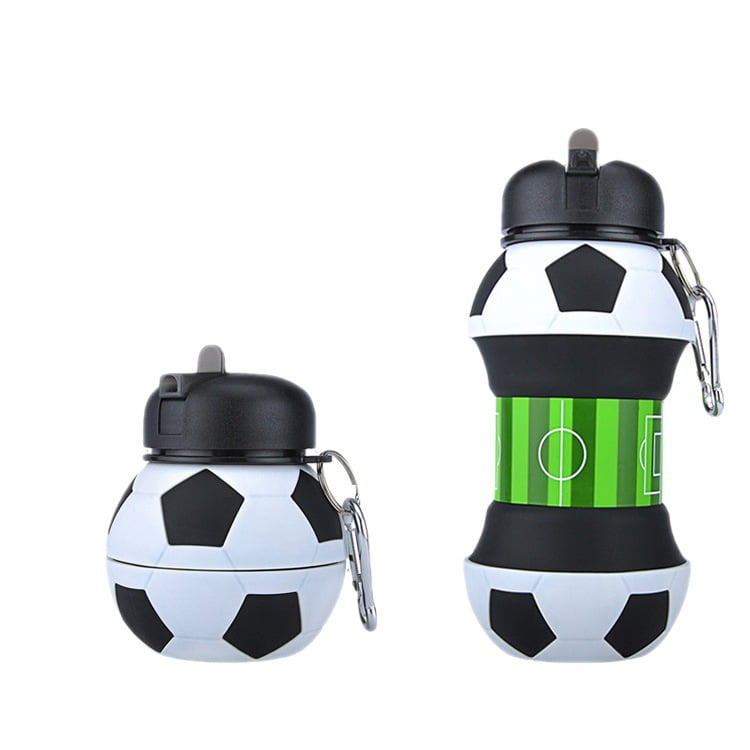 550ml Foldable Football Kids Water Bottles Portable Sports Water Bottle  Football Soccer Ball Shaped Water Bottl Silicone Cup
