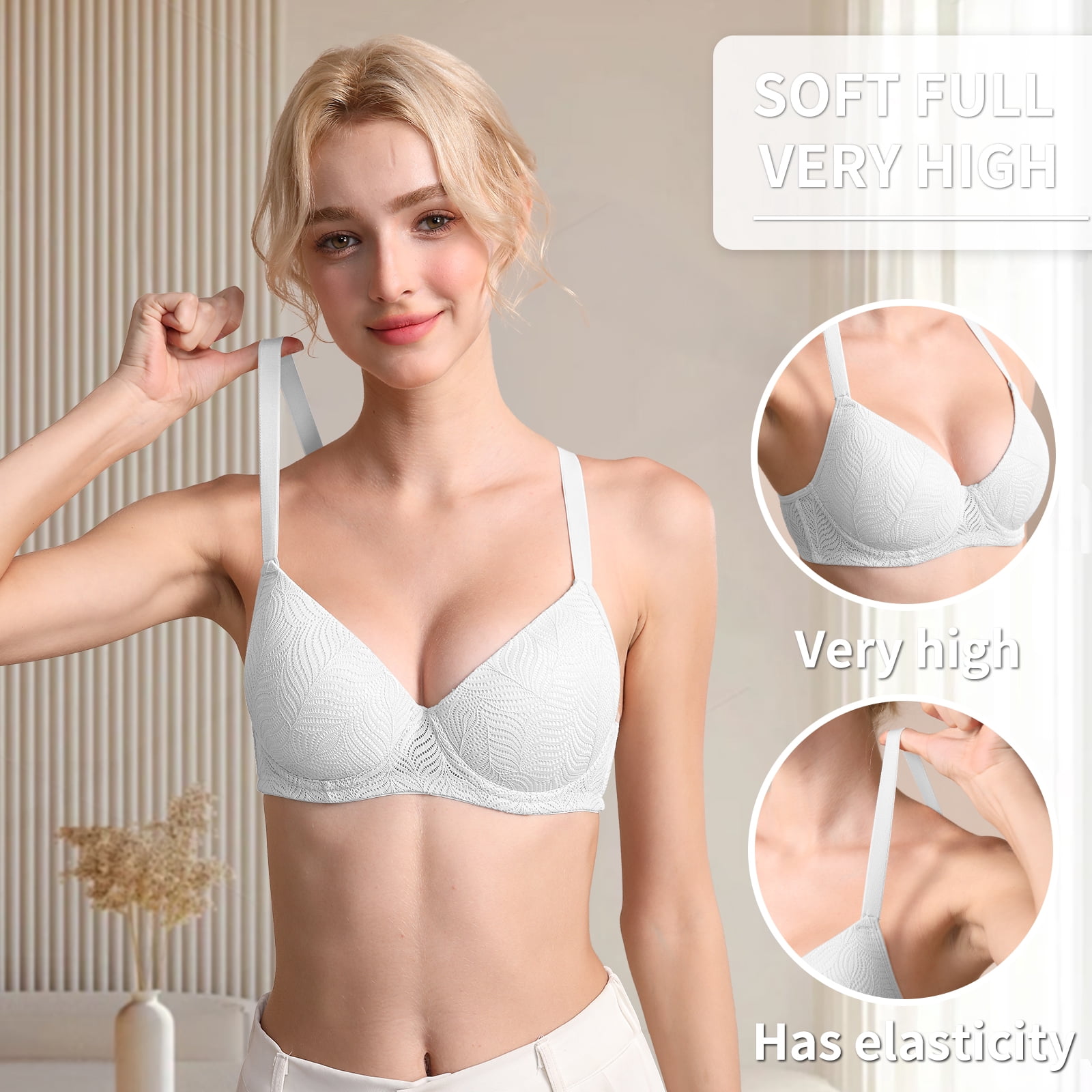 6PC Pack Women Push Up Bra Everyday Underwear Comfortable Lingerie Bralette with Support Anti-Sag-Size90B/40B
