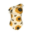 thumbnail image 4 of Yiaed Sunflowers And Bee Print Women One Piece Swimsuits Tummy Control One Shoulder Bathing Suits Pattern Ruffle Swimwear-Large, 4 of 8