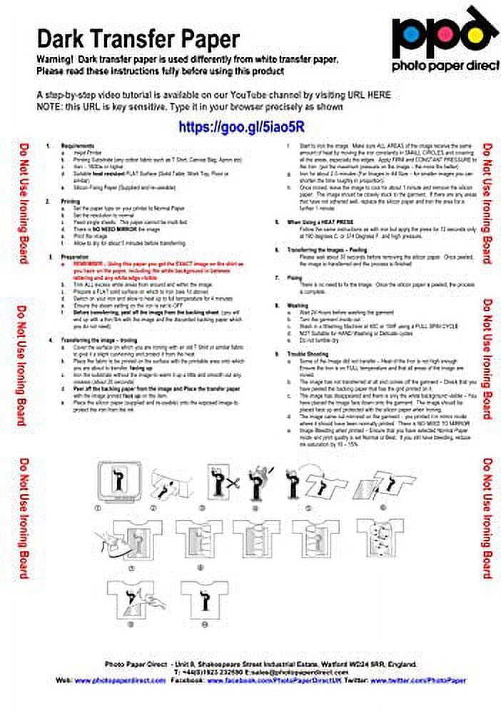 PPD 20 Sheets 8.5x11" - Inkjet Iron-on Heat Transfer Paper for Black & Dark Fabric and T-Shirts - Premium - PPD-4-20