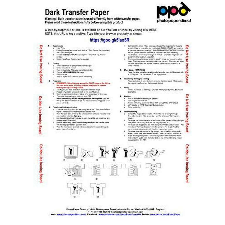PPD Inkjet Iron-On Dark T Shirt Transfers Paper 11x17 Pack of 10 Sheets  (PPD-107-10) 