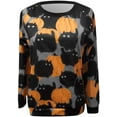 thumbnail image 3 of Chandail en Molleton Citrouille Chat pour Femmes Halloween Col Rond Chandail Manches Longues Hauts Décontractés Amples, 3 of 5