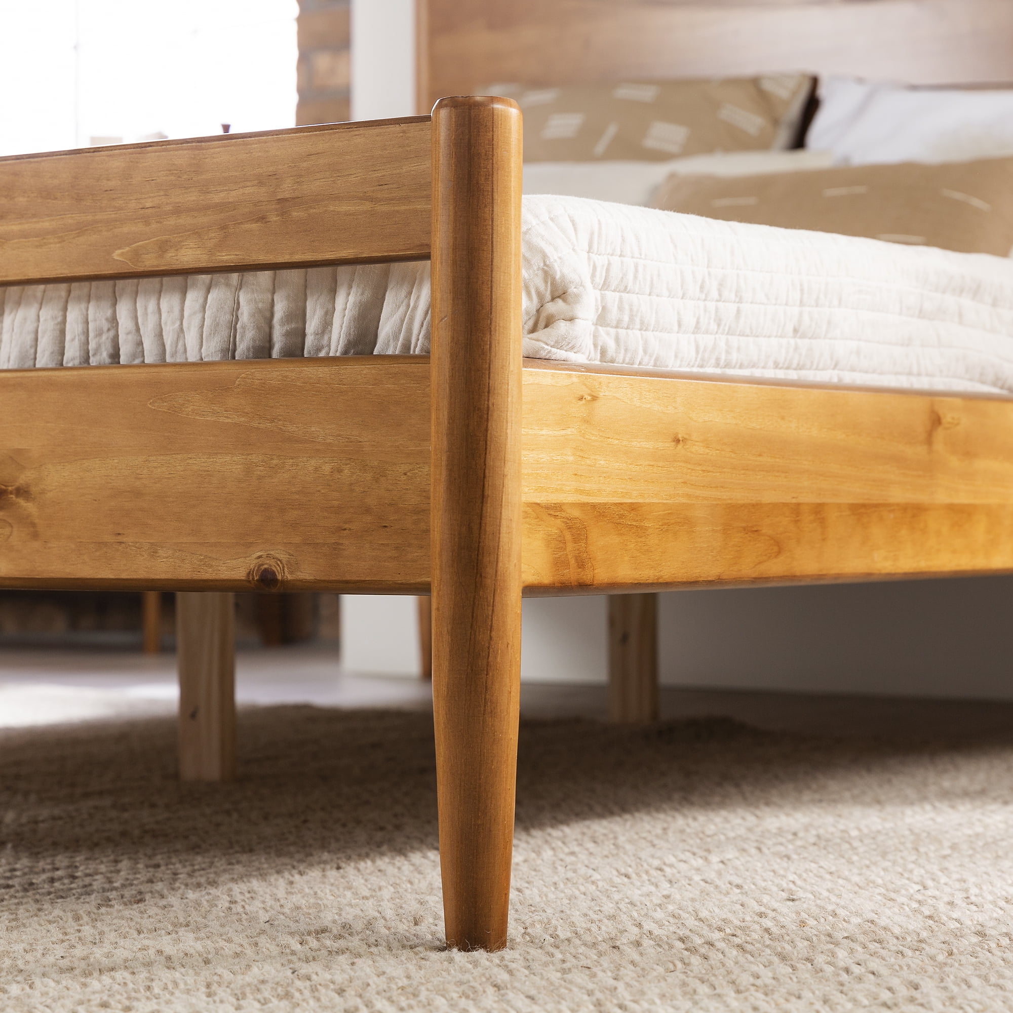 Walker Edison Mid Century Modern Wood Platform Queen Bed Frame, Caramel