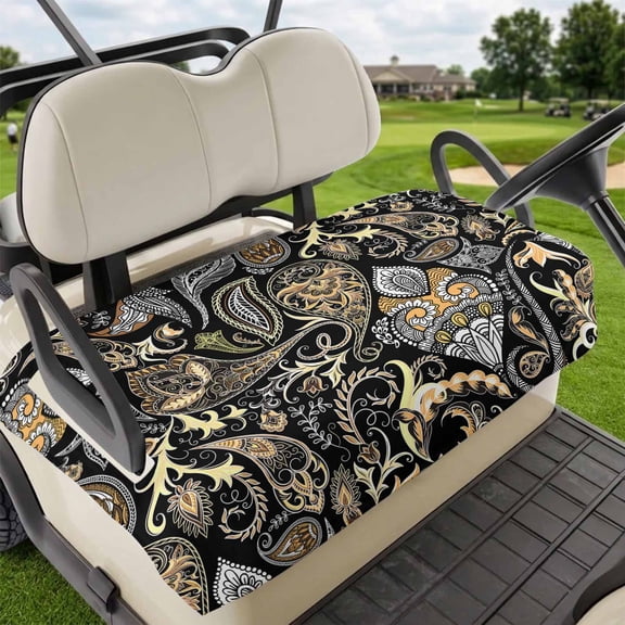 Golf Cart Seat Covers for 2 Seater,Black Floral Microfiber Cart Seat Towel Blanket,Boho Botanical Vintage Paisley Flower Absorbent Breathable Non Slip Bench Seats Protector for Golf Course 51"x31"