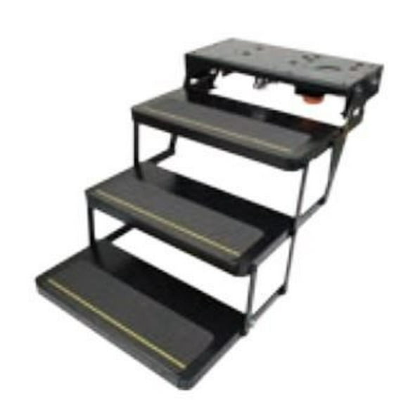 Lippert Components Étape d'Entrée 369552 Series 25; Triple Marche Électrique Pliable; Largeur de Bande de Roulement 24 Pouces x Profondeur 8 Pouces; avec Montée de 7 Pouces; Capacité de Poids jusqu'à 300 Livres; Acier Enduit de Poudre/de Calibre Lourd