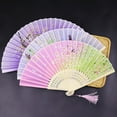 thumbnail image 3 of Folding Fan Anti-deform Chinese Style Bamboo Tassel Flower Printed Handheld Fan for Home, 3 of 7