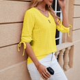 thumbnail image 2 of MIXUE Womens Summer Tops Summer Solid Color V Neck 3/4 Sleeve Slim Casual T Shirts Holiday Wear,Yellow,M, 2 of 9