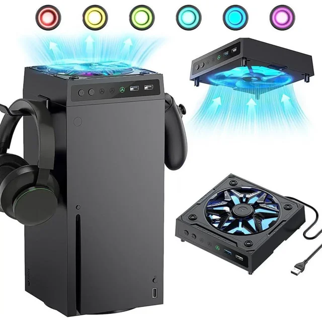 Cooling Fan for Xbox Series X Console, Low Noise Top Fan Cooler with RGB Light, Auto Cooling Fan Proof Top Cooler 2 USB Port with 6 Colorful RGB Lights