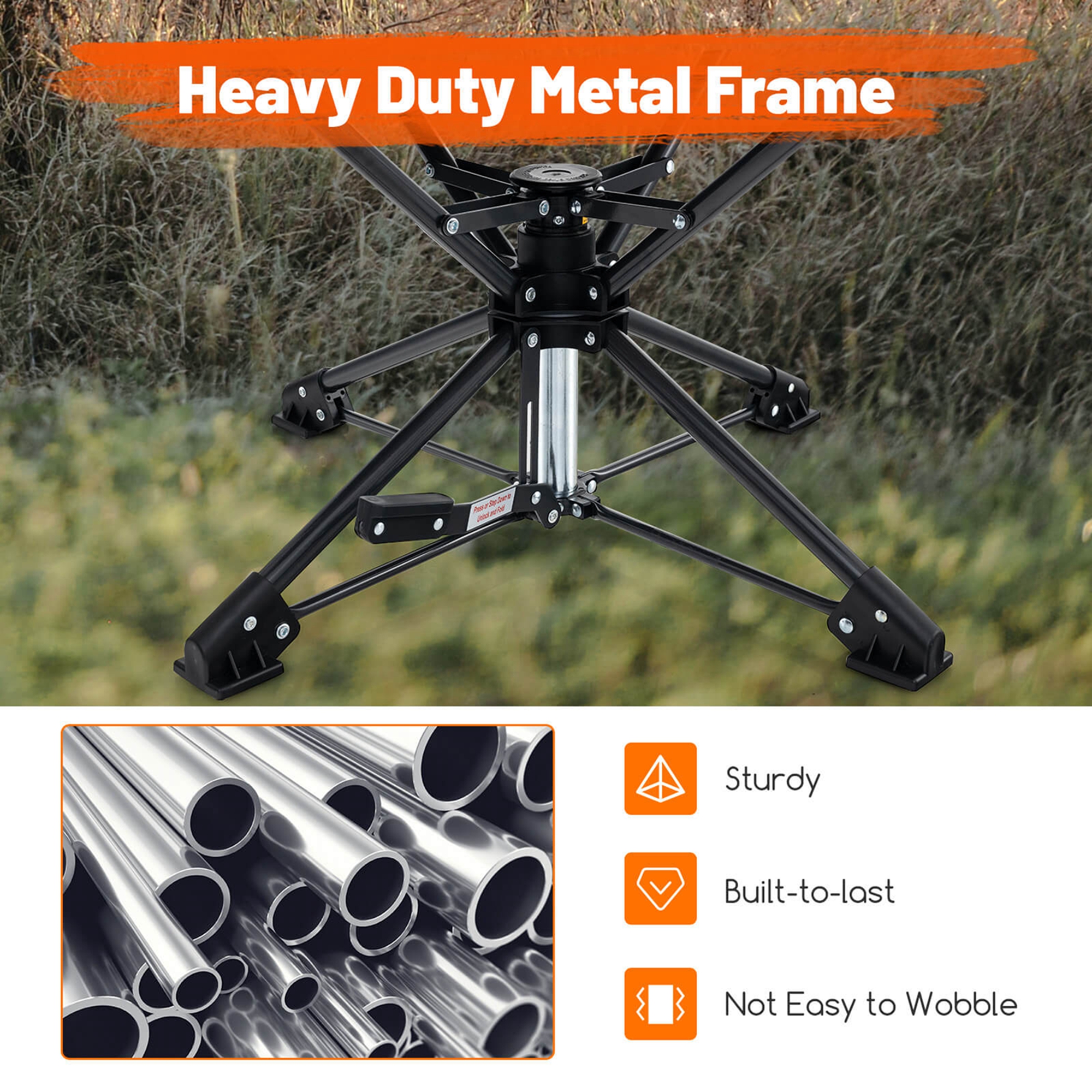 Goplus 360° Swivel Hunting Chair with Mesh Cup Holder & Storage Pockets Cozy Backrest Camo