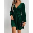 thumbnail image 4 of Womens Ruched Formal Bodycon Graduation Dresses Elegant Cocktail Party Wedding Midi Dress Dark Green L, 4 of 8