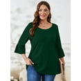 thumbnail image 2 of SHOWMALL Women's Plus Size Tops Bell-Sleeve Ultimate Tee Shirt Dark Green 1X Scoop Neck Casual Tunic Tops 3/4 Sleeves Basic Tunic Tops, 2 of 7