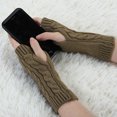 thumbnail image 4 of INSPIRE CHIC Unisex Stretchy Elastic Thumbhole Knitted Fingerless Gloves Brown One Size, 4 of 6