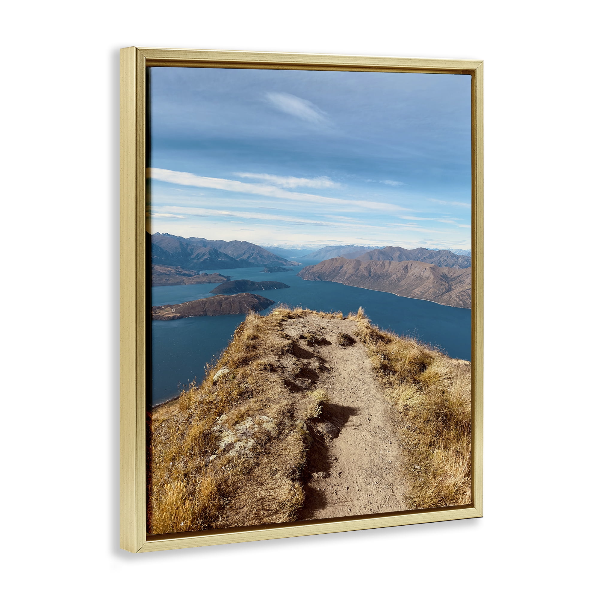 Stupell Industries Cliffs over Blue Sea Landscape Photography Gold Floater Framed Art Print Wall Art, 25 x 31