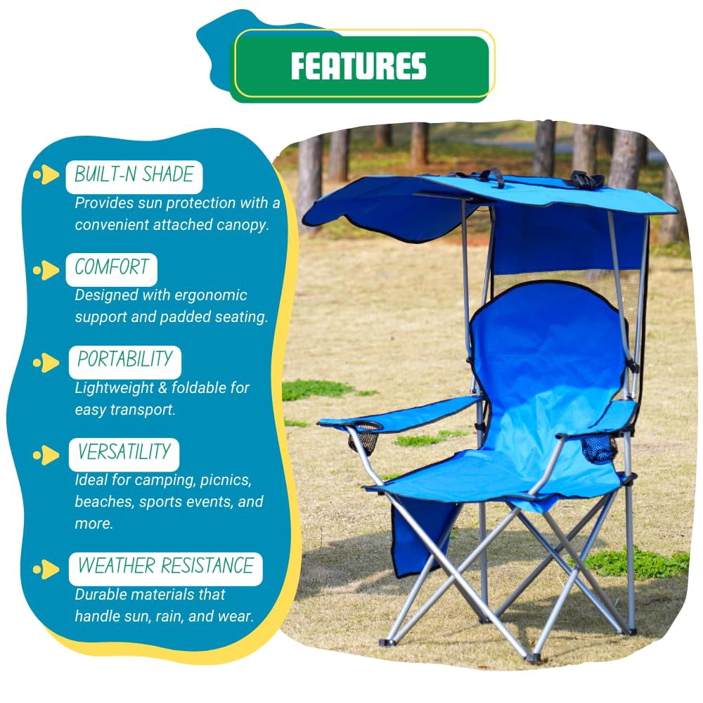 VTOY Camping Chair with Canopy Portable Camping Chairs with Shade for Outside Folding Beach Chairs with Shade for Adults(Blue)